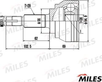 Miles GA20711 - Шарнирный комплект, ШРУС, приводной вал unicars.by