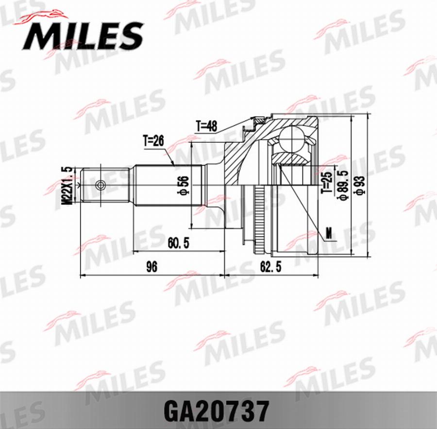 Miles GA20737 - Шарнирный комплект, ШРУС, приводной вал unicars.by