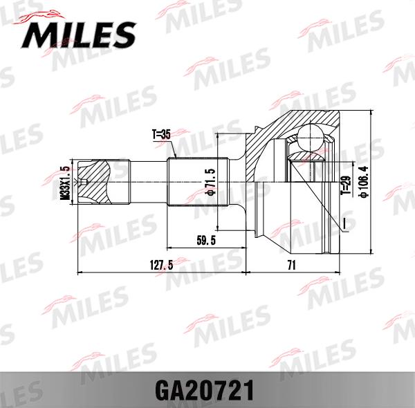 Miles GA20721 - Шарнирный комплект, ШРУС, приводной вал unicars.by