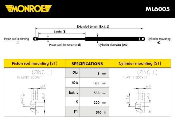 Monroe ML6005 - Газовая пружина, упор unicars.by