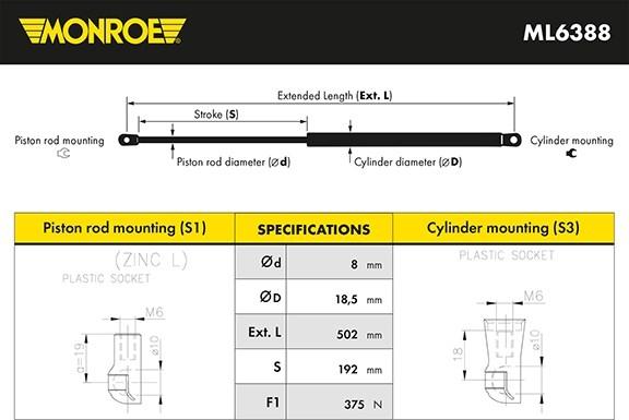 Monroe ML6388 - Газовая пружина, упор unicars.by