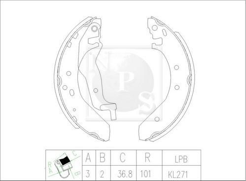 NPS H350A15 - Комплект тормозных колодок, барабанные unicars.by