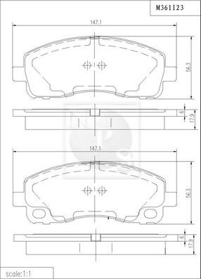 NPS M361I23 - Тормозные колодки, дисковые, комплект unicars.by