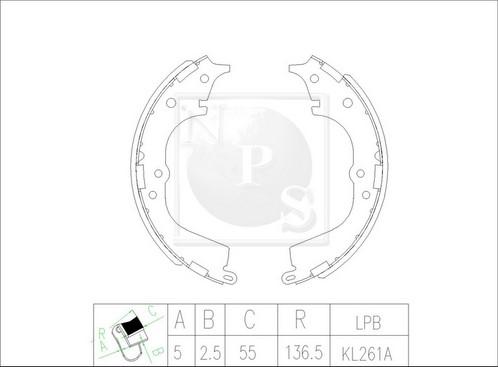 NPS T350A71 - Комплект тормозных колодок, барабанные unicars.by