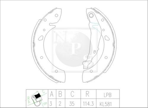 NPS T350A73 - Комплект тормозных колодок, барабанные unicars.by