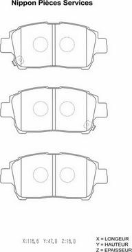 NPS T360A116 - Тормозные колодки, дисковые, комплект unicars.by