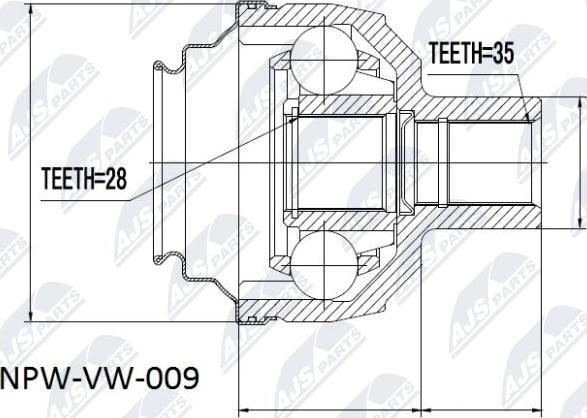 NTY NPW-VW-009 - Шарнирный комплект, ШРУС, приводной вал unicars.by