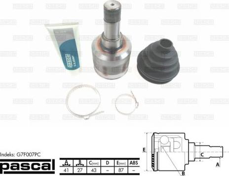Pascal G7F007PC - Шарнирный комплект, ШРУС, приводной вал unicars.by