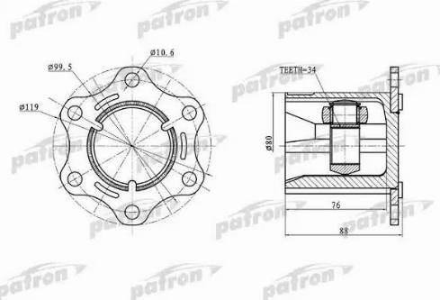 Patron PCV5004 - Шарнирный комплект, ШРУС, приводной вал unicars.by