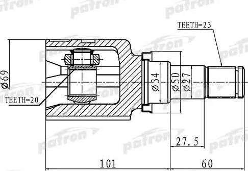 Patron PCV1458 - Шарнирный комплект, ШРУС, приводной вал unicars.by