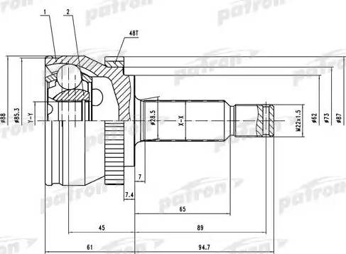 Patron PCV1661 - Шарнирный комплект, ШРУС, приводной вал unicars.by