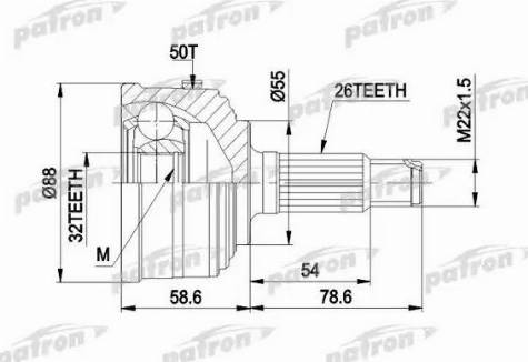 Patron PCV1053 - Шарнирный комплект, ШРУС, приводной вал unicars.by