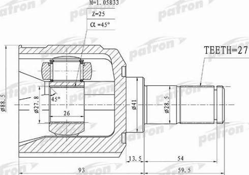 Patron PCV1160 - Шарнирный комплект, ШРУС, приводной вал unicars.by