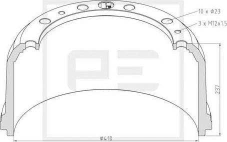 PE Automotive 016.491-00A - Тормозной барабан unicars.by