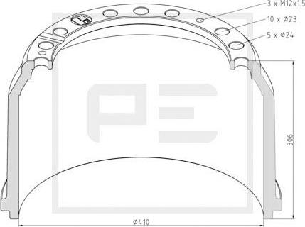 PE Automotive 016.403-00A - Тормозной барабан unicars.by