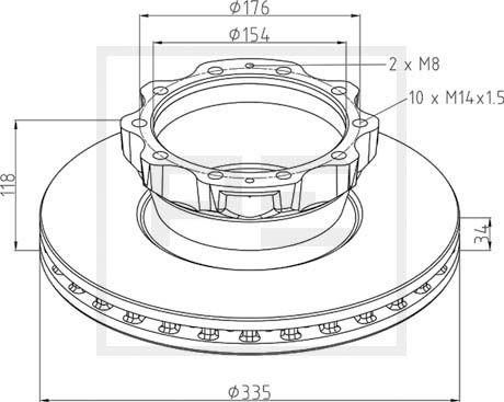 PE Automotive 036.125-00A - Тормозной диск unicars.by