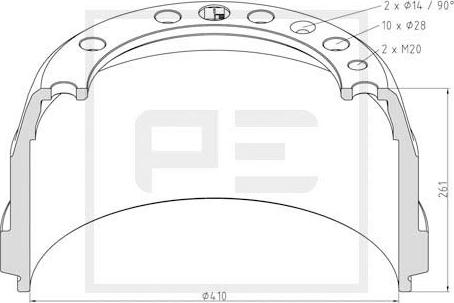 PE Automotive 146.070-00A - Тормозной барабан unicars.by