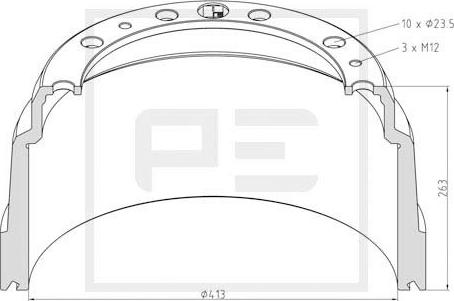 PE Automotive 126.005-00A - Тормозной барабан unicars.by