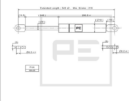 PE Automotive 120.142-00A - Газовая пружина, упор unicars.by