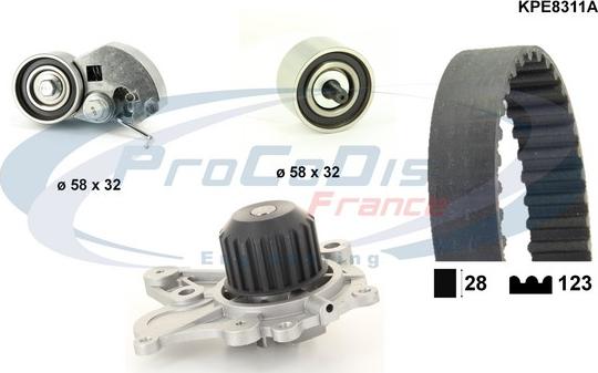 Procodis France KPE8311A - Водяной насос + комплект зубчатого ремня ГРМ unicars.by