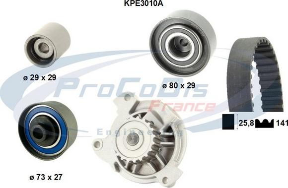 Procodis France KPE3010A - Водяной насос + комплект зубчатого ремня ГРМ unicars.by