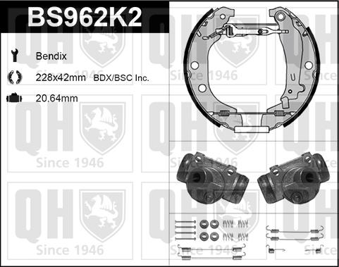 Quinton Hazell BS962K2 - Комплект тормозных колодок, барабанные unicars.by