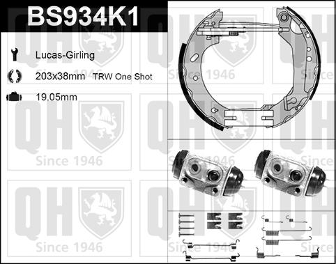 Quinton Hazell BS934K1 - Комплект тормозных колодок, барабанные unicars.by