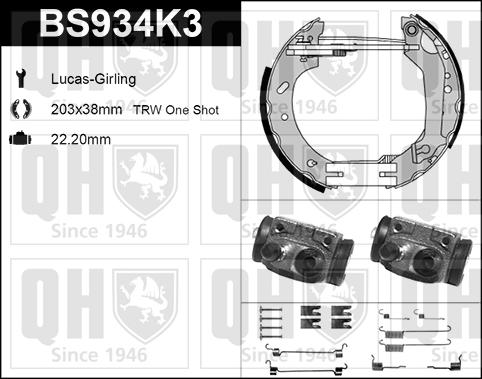 Quinton Hazell BS934K3 - Комплект тормозных колодок, барабанные unicars.by