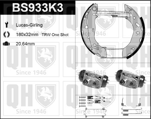 Quinton Hazell BS933K3 - Комплект тормозных колодок, барабанные unicars.by