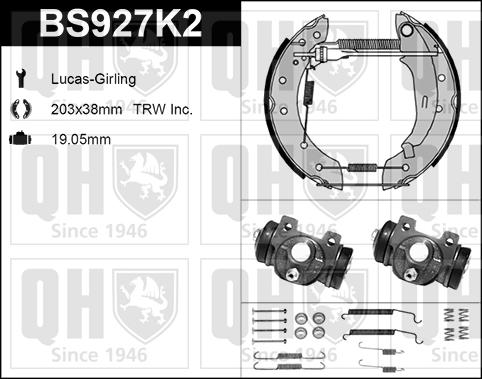 Quinton Hazell BS927K2 - Комплект тормозных колодок, барабанные unicars.by