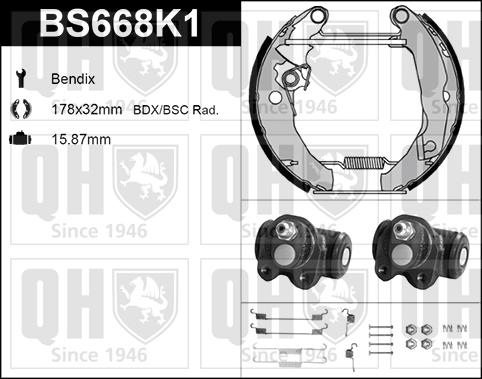 Quinton Hazell BS668K1 - Комплект тормозных колодок, барабанные unicars.by