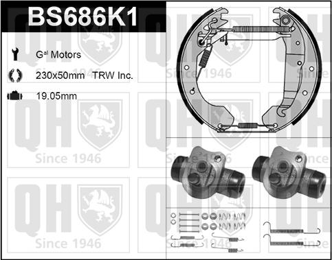 Quinton Hazell BS686K1 - Комплект тормозных колодок, барабанные unicars.by