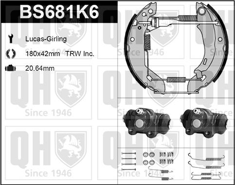 Quinton Hazell BS681K6 - Комплект тормозных колодок, барабанные unicars.by