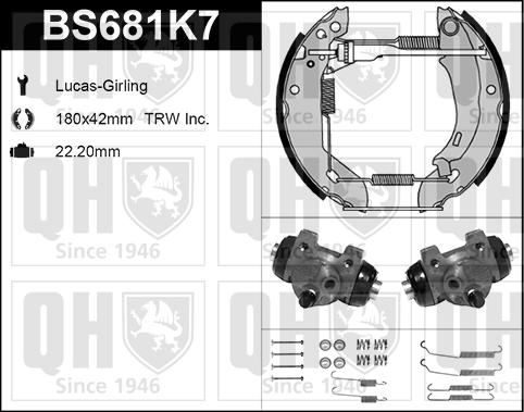 Quinton Hazell BS681K7 - Комплект тормозных колодок, барабанные unicars.by