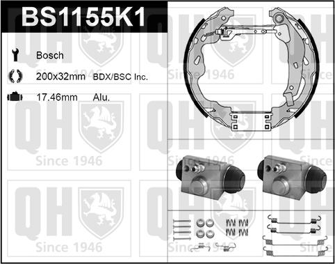 Quinton Hazell BS1155K1 - Комплект тормозных колодок, барабанные unicars.by