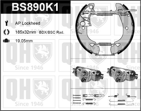 Quinton Hazell BS890K1 - Комплект тормозных колодок, барабанные unicars.by