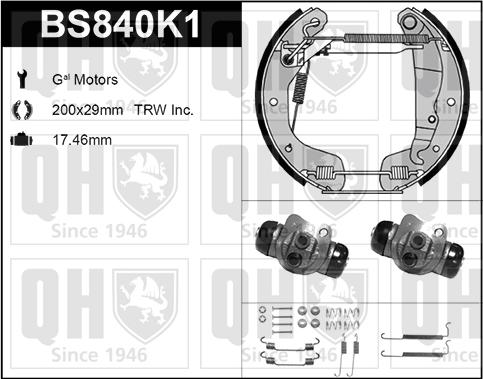 Quinton Hazell BS840K1 - Комплект тормозных колодок, барабанные unicars.by