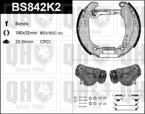 Quinton Hazell BS842K2 - Комплект тормозных колодок, барабанные unicars.by