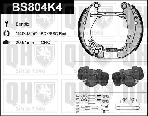 Quinton Hazell BS804K4 - Комплект тормозных колодок, барабанные unicars.by