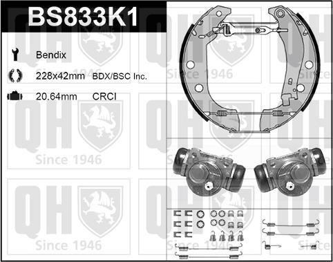 Quinton Hazell BS833K1 - Комплект тормозных колодок, барабанные unicars.by