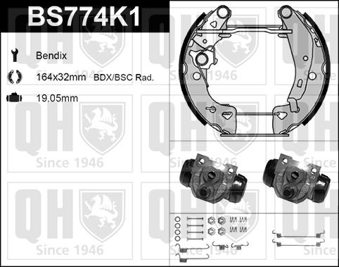 Quinton Hazell BS774K1 - Комплект тормозных колодок, барабанные unicars.by