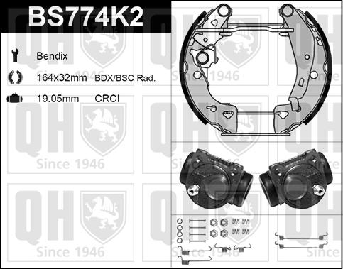 Quinton Hazell BS774K2 - Комплект тормозных колодок, барабанные unicars.by