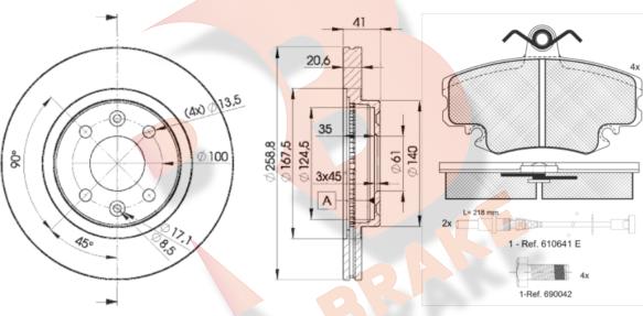 R Brake 3R09933550 - Дисковый тормозной механизм, комплект unicars.by