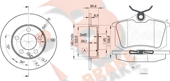 R Brake 3R06975601 - Дисковый тормозной механизм, комплект unicars.by