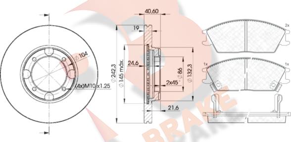 R Brake 3R08872135 - Дисковый тормозной механизм, комплект unicars.by