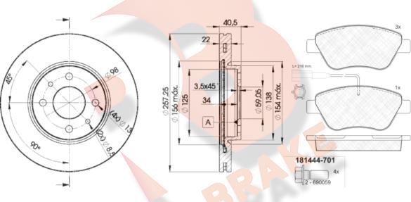 R Brake 3R14441650 - Дисковый тормозной механизм, комплект unicars.by