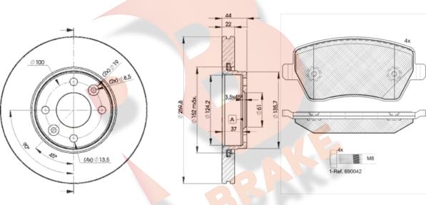 R Brake 3R15347795 - Дисковый тормозной механизм, комплект unicars.by