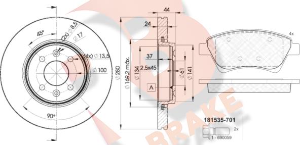 R Brake 3R15357829 - Дисковый тормозной механизм, комплект unicars.by