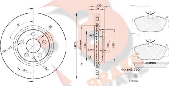 R Brake 3R10464620 - Дисковый тормозной механизм, комплект unicars.by