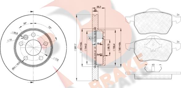 R Brake 3R11391093 - Дисковый тормозной механизм, комплект unicars.by